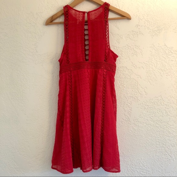 Free People Wherever You Go Red Eyelet Mini Dress - Picture 10 of 14
